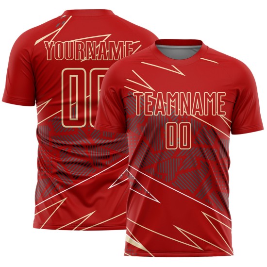 Cream Jersey Soccer Sports Red Sublimation Uniform Lines Custom Cream Jersey Soccer Sports Red Sublimation Uniform Lines Custom