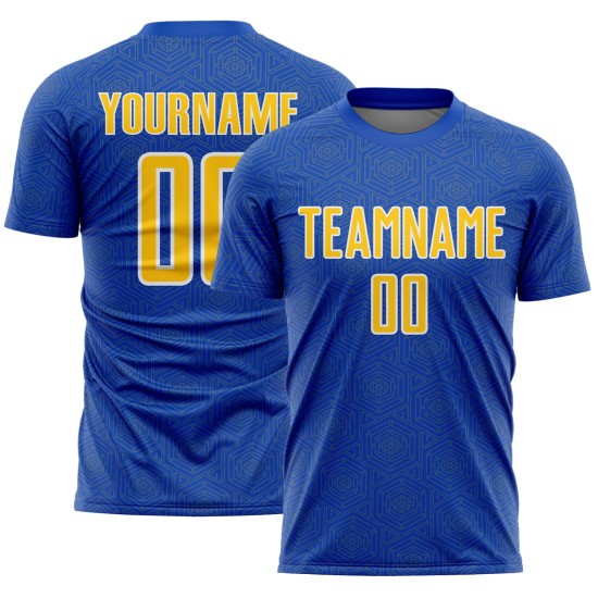 Soccer Jersey Geometric Uniform Shape Sublimation Sports Blue Thunder Yellow-White Custom Soccer Jersey Geometric Uniform Shape Sublimation Sports Blue Thunder Yellow-White Custom