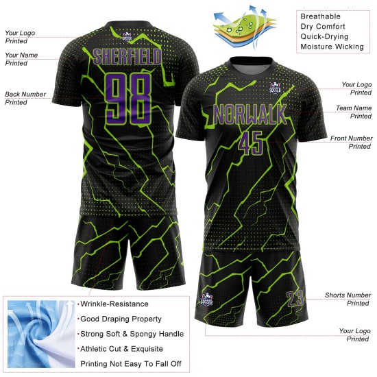 Purple-Neon Jersey Black Custom Uniform Green Sports Soccer Sublimation Lightning Purple-Neon Jersey Black Custom Uniform Green Sports Soccer Sublimation Lightning